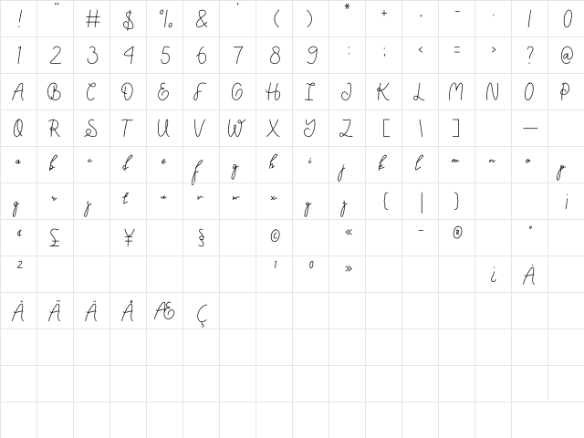 Frangstton Regular  glyph index