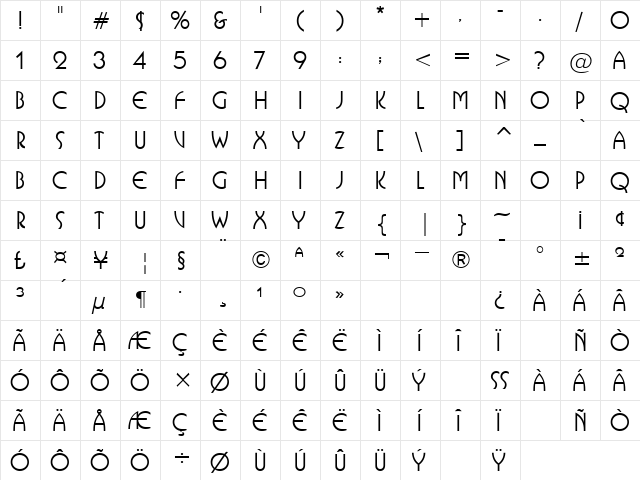 PaellaCaps Normal  glyph index