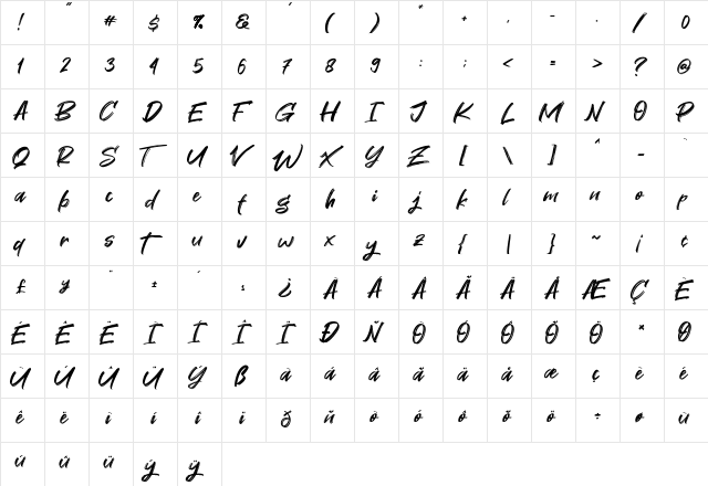 Great Sejagad Regular  glyph index