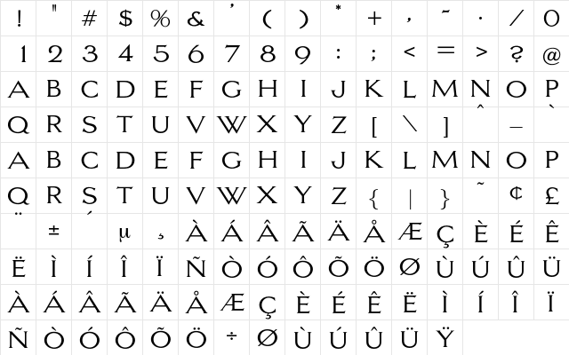 LaguneLight Regular  glyph index