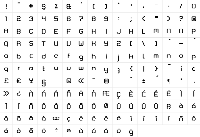 Comsat Regular  glyph index