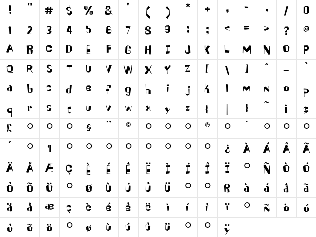 Brickhouse Regular  glyph index