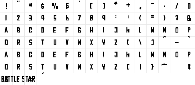 Battle Star Regular  glyph index