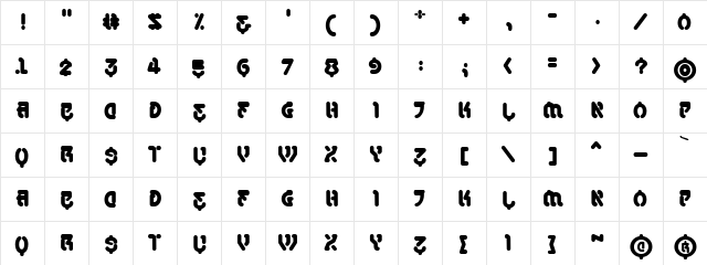 SamuraiCabCo BB Regular  glyph index