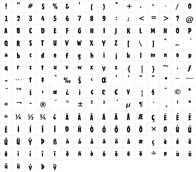 a_FrudgerRgh Regular  glyph index