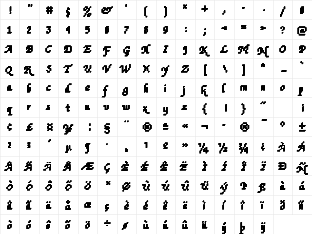 DTCRoughM79 Regular  glyph index