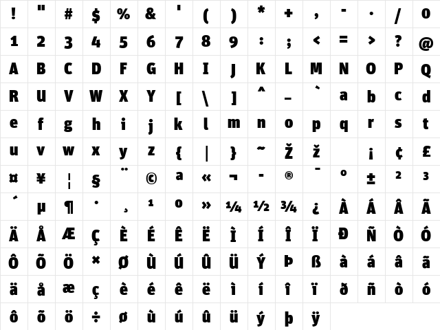 Unit-UltraTF Regular  glyph index