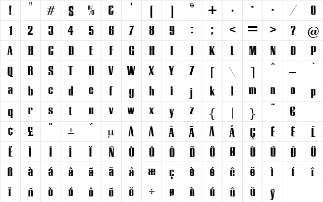 Telescope Regular  glyph index