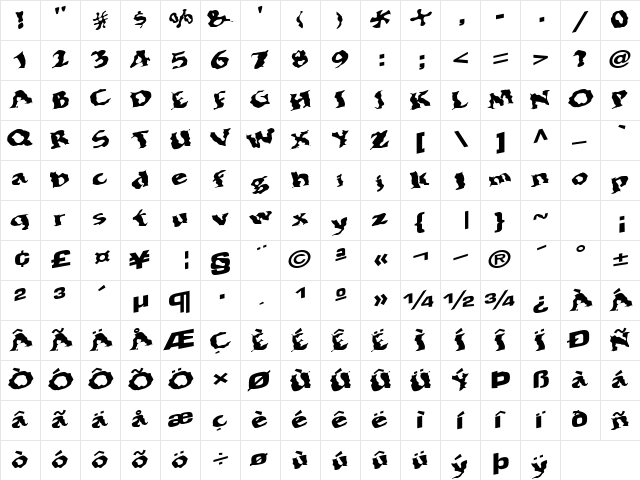BohemianRap7 Regular  glyph index