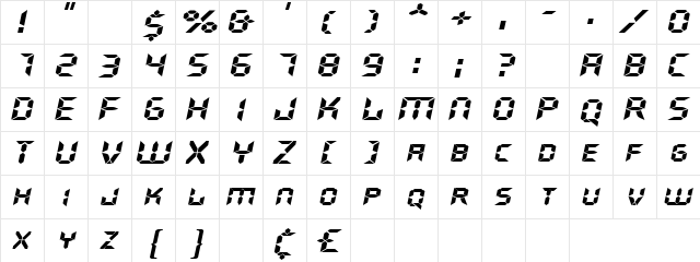 GhostMachineExtended Oblique  glyph index