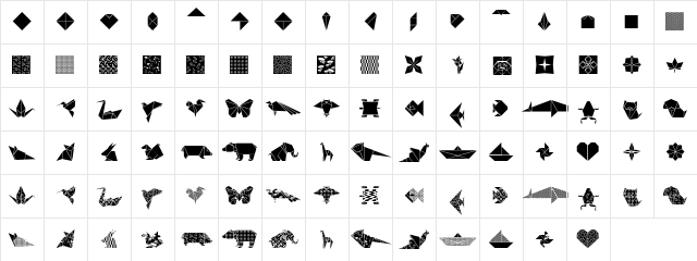 OrigamiBats Regular  glyph index
