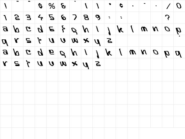 Bottoms Up 1 Bold  glyph index