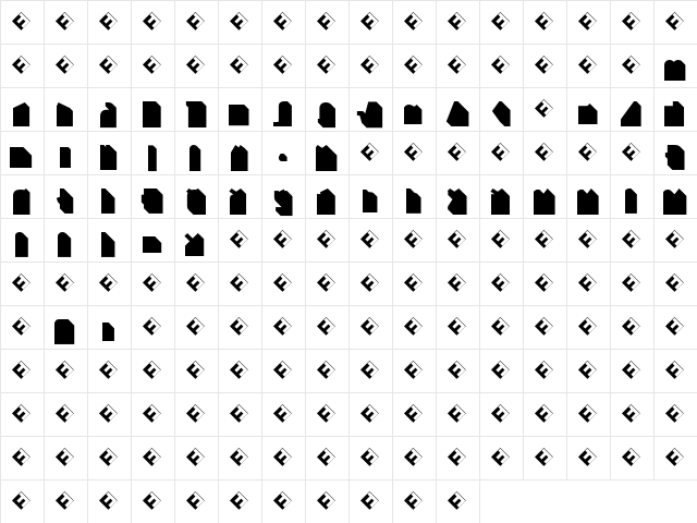 Jigger-AngledBackExp Regular  glyph index