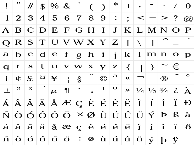 ChelseyExtended Normal  glyph index