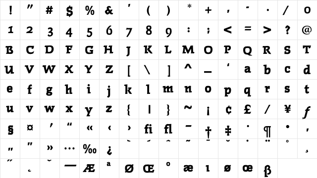 FaustExtraBoldOldStyleFigs Regular  glyph index