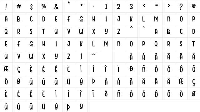 Youjelly Regular  glyph index