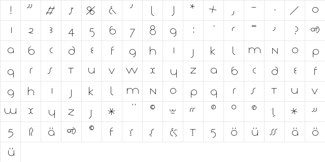 TschichLight Regular  glyph index