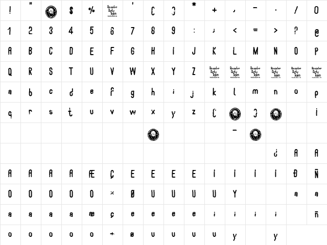 Rounder Dirty Team Regular  glyph index
