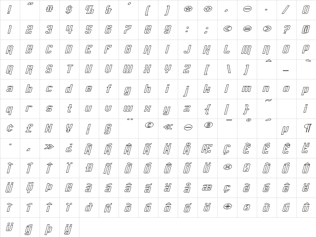 Empanada Expanded Outline Italic  glyph index