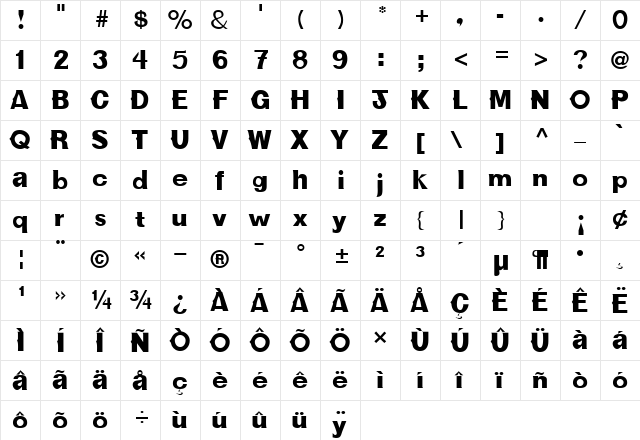 CactusSSK Regular  glyph index