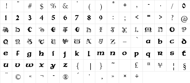 Pauls Celtic Font 2 Regular  glyph index