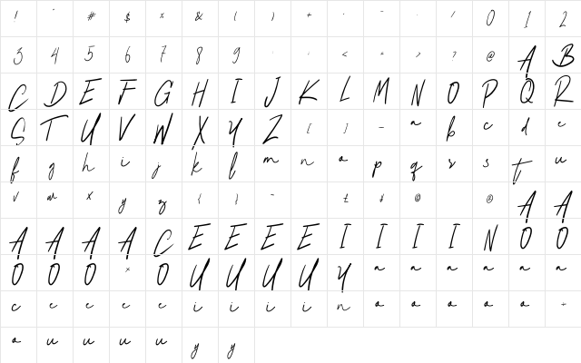 Natural Signature Regular  glyph index