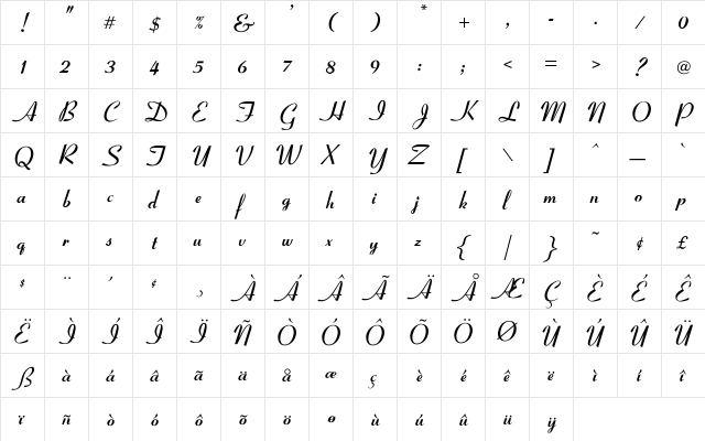 OPTICoyonetBold Medium  glyph index