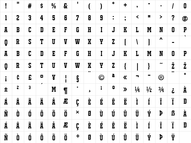 JACKPORT REGULAR NCV Regular  glyph index