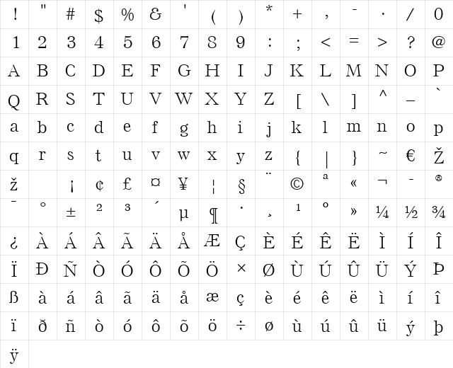 Else LT Light Regular  glyph index