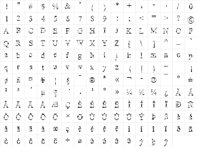 Dalmation By Zane Regular  glyph index