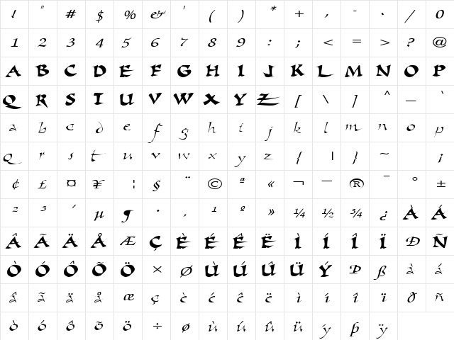 ScriptSongBold15 Bold  glyph index