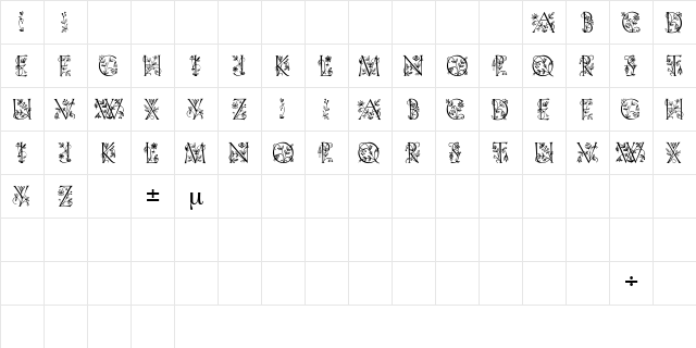 FleurDisplayCapsSSK Regular  glyph index