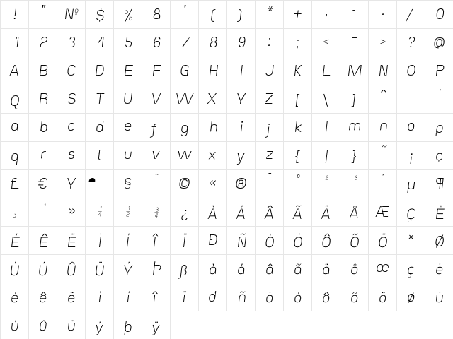 Eunuverse Italic  glyph index