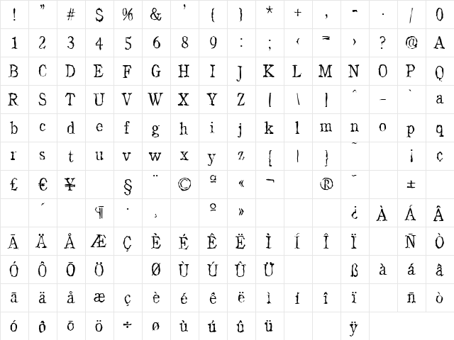 DanielBeckerRandom-Xlight Regular  glyph index