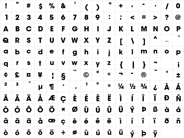 ITC Avant Garde Gothic Std Bold  glyph index