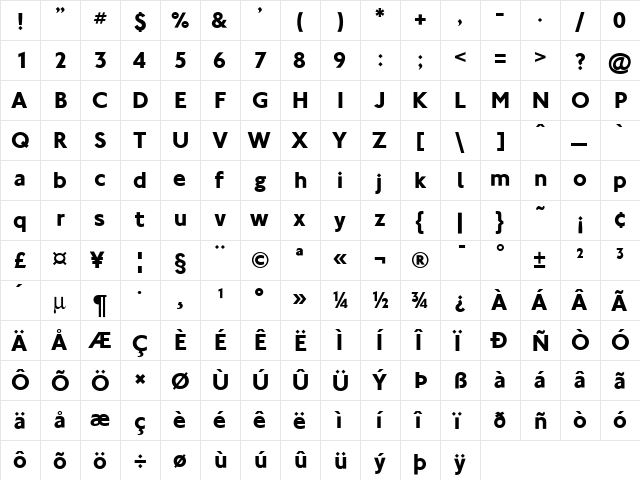 NewJohnstonMedium Bold  glyph index