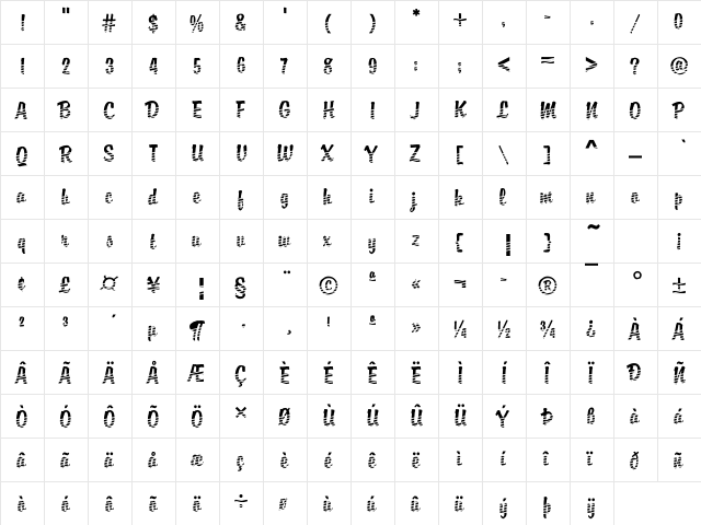 Brody21 Becker Regular  glyph index