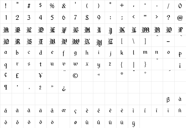 Davis Fancy Regular  glyph index