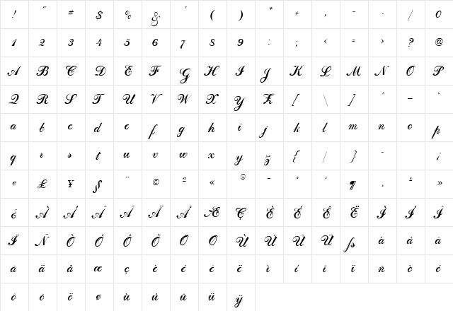 Dahling Script SSi Regular  glyph index