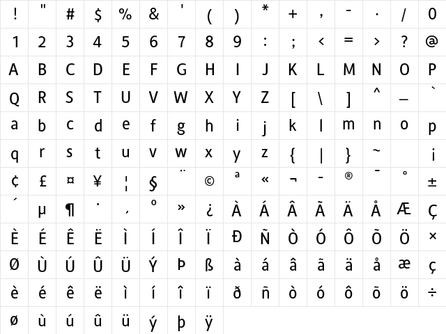 Alber Regular  glyph index