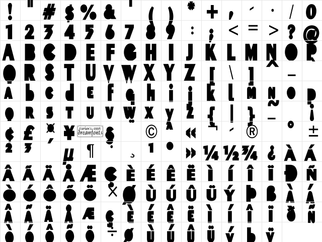 Dreamcolor Heavy  glyph index