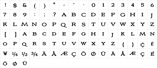 AvianoSlabRegular Regular  glyph index