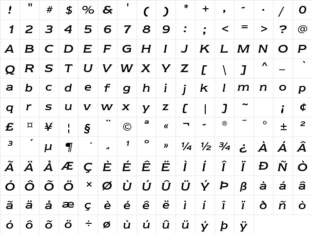 Newtext ITC Std Italic  glyph index