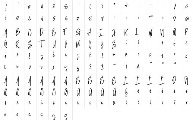 dust in the wood Regular  glyph index