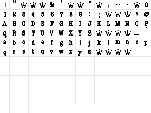 Daddy Regular  glyph index