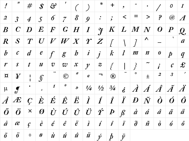 DTL Fleischmann SD Medium Italic  glyph index