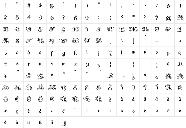 Espania Regular  glyph index