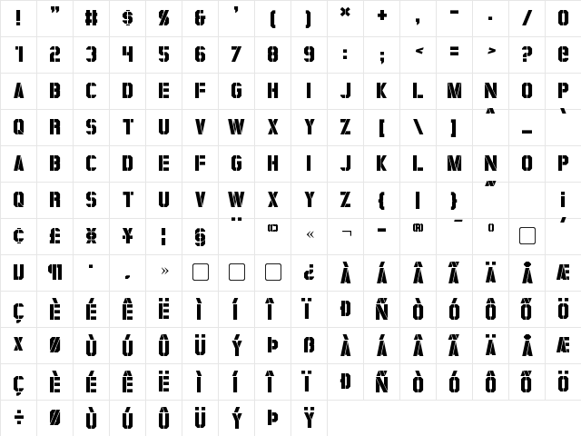 Coburn Regular  glyph index