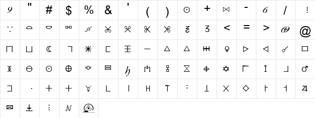 Illuminati Dirigens Berlin Regular  glyph index