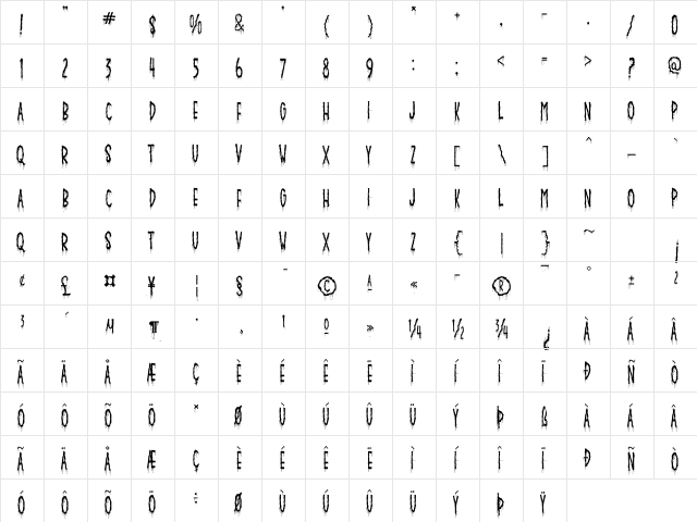 Crusterous Regular  glyph index